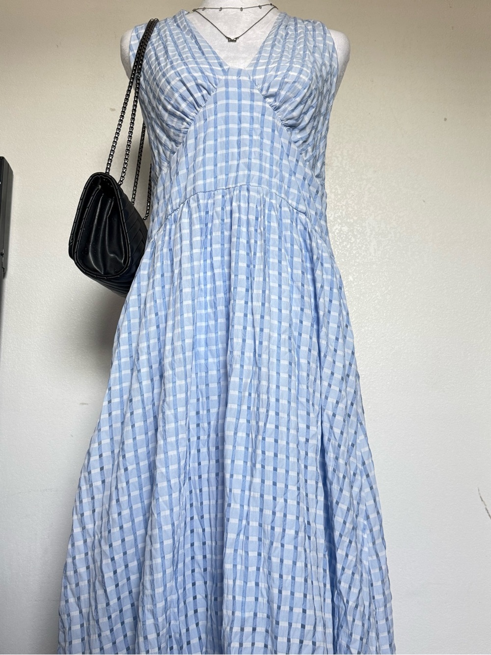 SHEIN Light Blue Gingham Backless Sundress